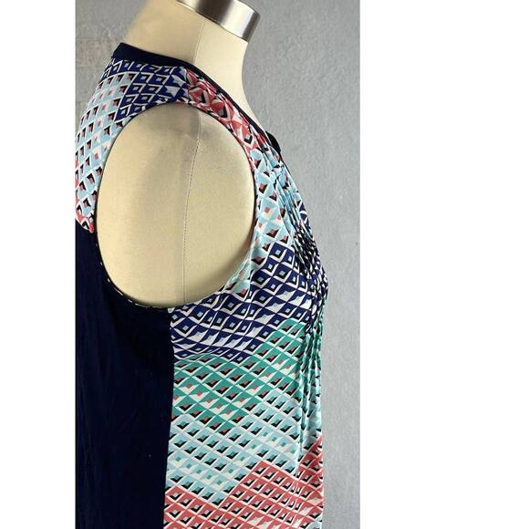 DR2 Womens Small Top Blouse Blue Pink Chevron Print Sleeveless - Picture 9 of 10